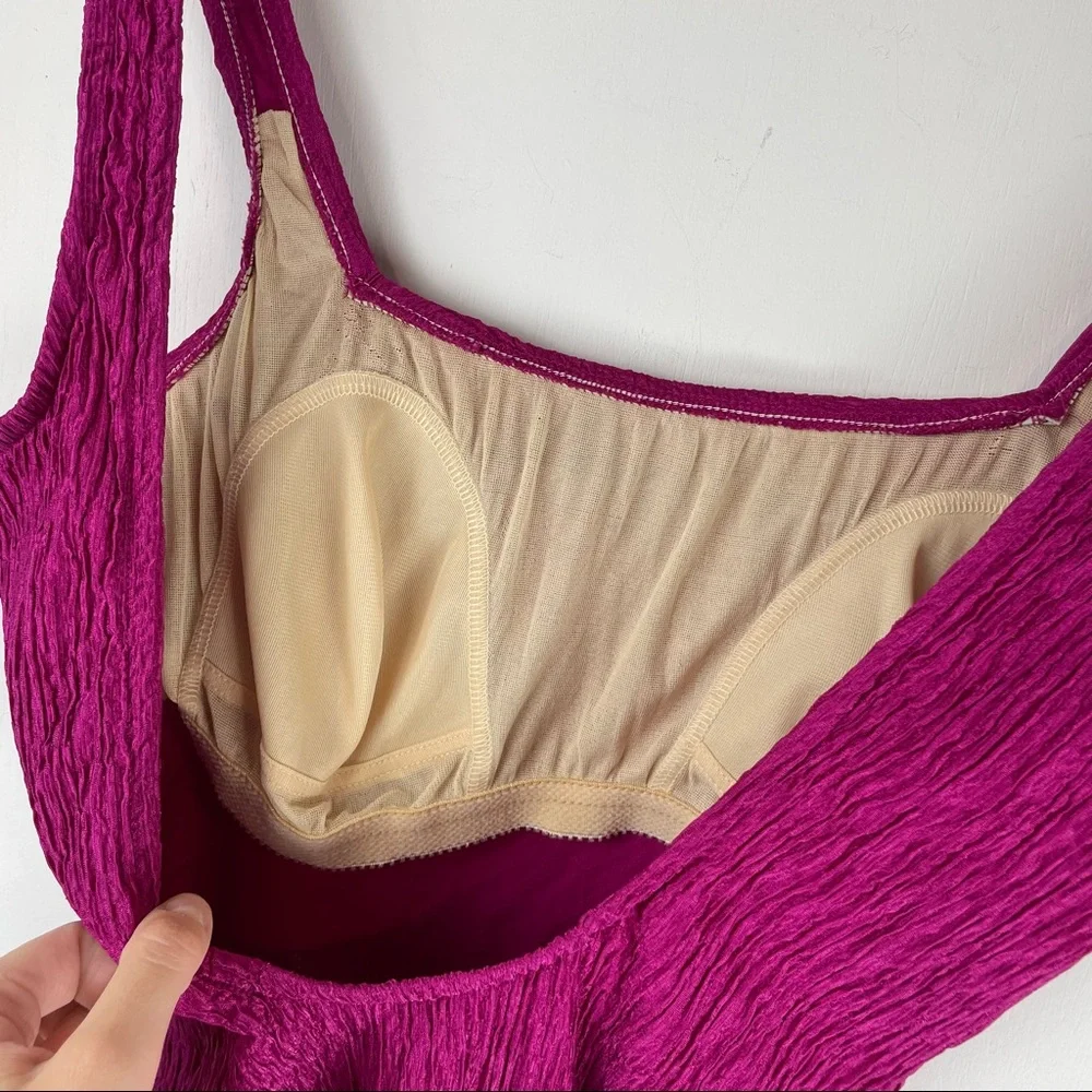 Vintage Y2K Magenta Textured Stretch One Piece Swimsuit Sz Large